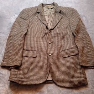 Vintage J Riggins Wool Blazer Sports Jacket Size 38R Brown Houndstooth Tweed